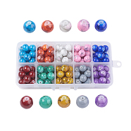 Drawbench Glass Beads, Round, Mixed Color, 10~10.5x9.5~10mm, Hole: 1.5mm, about 14pcs/compartment, 140pcs/box, packaging box: 13.5x7x3cm(GLAD-JP0001-03-10mm)