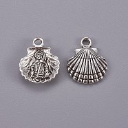 Tibetan Style Alloy Pendants, Scallop/Shell with Human, Cadmium Free & Lead Free, Antique Silver, 18x14x3mm, Hole: 2mm(X-TIBEP-17997-AS-RS)