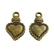 Tibetan Style Alloy Pendants, Cadmium Free & Nickel Free & Lead Free, Sacred Heart, Antique Bronze, 21x12x3.5mm, Hole: 2.5mm, about 540pcs/1000g(TIBEP-Q041-103AB-NR)