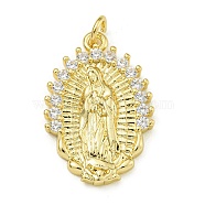 Virgin Mary Theme Rack Plating Brass Micro Pave Clear Cubic Zirconia Pendants, Long-Lasting Plated, Lead Free & Cadmium Free, Real 18K Gold Plated, Oval, Oval, 22x15x3mm, Hole: 3mm(KK-Z067-06G-01)