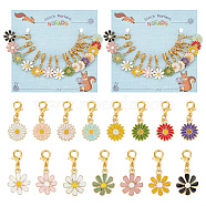 Alloy Enamel Pendant Stitch Markers, Sunflower & Daisy Crochet Lobster Clasp Charms, Locking Stitch Marker with Wine Glass Charm Ring, Mixed Color, 2.9~3.1cm, 15pcs/set(HJEW-AB00422)