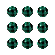 Natural Wooden Beads, Plaid Beads, Tartan Pattern, Round, Green, 5/8 inch(16mm), Hole: 4mm(WOOD-TAC0010-05C)