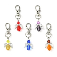 Angel Glass Pendant Decoration, with Alloy Swivel Lobster Claw Clasps, Mixed Color, 68mm(HJEW-JM01557)