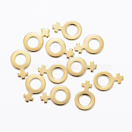 201 Stainless Steel Charms, Female Symbol, Golden, 11x7.5x0.8mm, Hole: 4mm(X-STAS-H557-19G)
