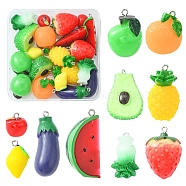 20Pcs 10 Styles Opaque Resin Pendants, with Platinum Tone Iron Loops, Imitation Food, Vegetable & Fruit Charm, Mixed Color, 15~41x12~21x12~20mm, Hole: 2mm, 2pcs/style(RESI-FS0001-35)