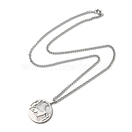 304 Stainless Steel Double Layer Pendant Necklaces, Moon with Wolf, Stainless Steel Color, 23.43 inch(59.5cm)(NJEW-D047-04P)