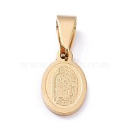Vacuum Plating 304 Stainless Steel Lady of Guadalupe Charms, Oval with Virgin Mary, Golden, 14x8.5x1.5mm, Hole: 7.8x3.5mm(STAS-A053-20G)