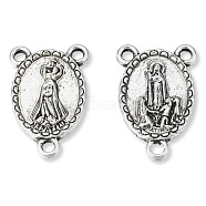 Tibetan Style Alloy Chandelier Components Links, 3 Loop Connectors, for Rosary Bead Necklace Making, Cadmium Free & Lead Free, Oval with Lady of Guadalupe, Antique Silver, 21x14x3mm, Hole: 1.6mm, about 500pcs/1000g(TIBE-N011-067)