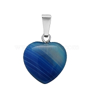 Natural Banded Agate Charms, with Silver Tone Metal Findings, Heart, Dyed, 16x6mm(HEAR-PW0001-057-26)