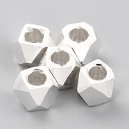 Brass Spacer Beads, Long-Lasting Plated, Faceted Column, 925 Sterling Silver Plated, 4x4~5mm, Hole: 2mm(KK-O133-202C-S)