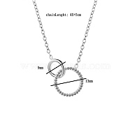 Stainless Steel Crystal Rhinestone Double Circle Pendant Necklaces, Stainless Steel Color, 17.72 inch(45cm)(XS3951-1)