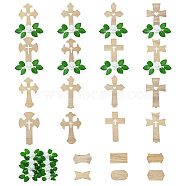 4 Styles Wood Craft Decorations, for Home Office Desk, Cross with Flower, Tan, 170x110x2.4mm, 8pcs/set(WOOD-CJC0019-05B)