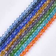 Transparent Glass Beads Strands, Faceted, Bicone, Mixed Color, 6x5.5~6mm, Hole: 1mm, about 50pcs/strand, 11.02 inch(GLAA-Q080-6mm-C)
