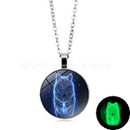 Luminous Glow in the Dark Glass Wolf Pendant Necklace with Alloy Chains, Platinum, 17.72 inch(45cm)(PW-WG14688-02)