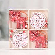 Christmas Wooden Box Set Pendant Decoration, for Christmas Tree Hanging Ornaments, Deer & Flat Round, Mixed Shapes, 60mm, 12pcs/set(XMAS-PW0001-163E)