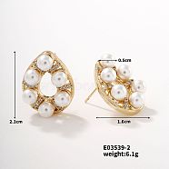 Shiny Women's Earrings with Hollow Design, Rhinestones and Pearls, Teardrop, 21x16mm(QN5247-5)