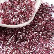 Baking Paint Glass Round Bugle Beads, Silver Lined, Tube, Pale Violet Red, 3.5~3.8x2~2.5mm, Hole: 1.2mm(SEED-Z002-A-E07)