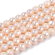 Electroplate Opaque Glass Beads Strands, AB Color Plated, Round, PeachPuff, 4~4.5mm, Hole: 0.8mm, about 97~99pcs/strand, 14.76 inch~14.96 inch(37.5~38cm)(X-GLAA-T032-P4mm-AB09)