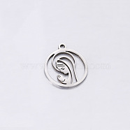 304 Stainless Steel Pendants, Ring with Virgin Mary Charm, Stainless Steel Color, 17x15mm(FIND-PW0011-019P)