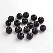 Natural Wood Beads, Round, Dyed, Black, 9x10mm, Hole: 3.5mm(X-W02KQ0J1)