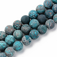 Natural American Turquoise Beads Strands, Frosted, Dyed & Heated, Round, Sky Blue, 10mm, Hole: 1mm, about 37~38pcs/strand, 15.16'(38.5cm)(G-S369-001D-A04)