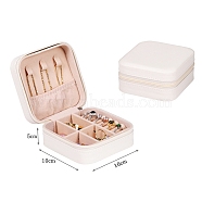 PU Leather Jewelry Zipper Boxes, with Velvet Inside, for Rings, Necklaces, Earrings, Rings Storage, Square, Floral White, 100x100x50mm(PW-WG57515-14)