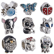 9Pcs 9 Styles Alloy & 304 Stainless Steel & Rhinestone European Beads, with Enamel, Large Hole Beads, Ladybug & Dog & Panda & Piggy & Dragonfly & Crab & Fox, Mixed Color, 9~13x8~16x8~10mm, Hole: 4~5mm, 1Pc/style(FIND-SC0007-60)