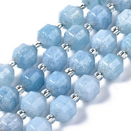 Natural White Jade Beads Strands, Imitation Aquamarine, with Seed Beads, Faceted, Polygon, 8x7.5mm, Hole: 1.2mm, about 37~39pcs/strand, 14.69 inch~15.16 inch(37.3cm~38.5cm)(G-T132-049B)