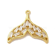Brass Cubic Zirconia Pendents, Long-Lasting Plated, Fishtail, Golden, 17x19.5x3.5mm, Hole: 1mm(KK-M275-29G)