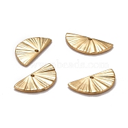 Ion Plating(IP) 304 Stainless Steel Pendants, Manual Polishing, Textured, Half Round, Real 24K Gold Plated, 7.5x15x1mm, Hole: 1mm(STAS-D177-03G-01)