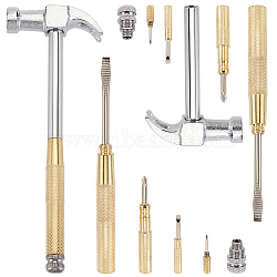 Brass & Iron Hammer Set, 6-in-1 Multi-Functional Screwdriver, Golden, 19.9x7.1x1.9cm(TOOL-WH0030-07G)