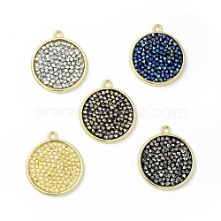 Rhinestone Pendants, with Light Gold Plated Brass Findings, Flat Round, Cadmium Free & Lead Free, Mixed Color, 25.5x22.5x2.5mm, Hole: 1.8mm(KK-C246-08LG)