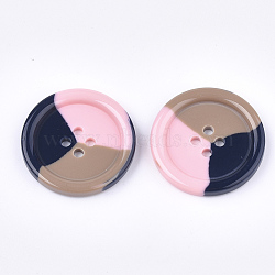 Tri-color Resin Buttons, 4-Hole, Flat Round, Colorful, 38x5mm, Hole: 3.5mm(RESI-S377-06C-05)