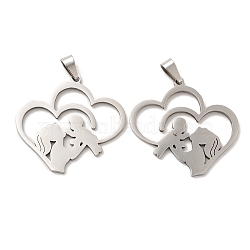 Mother's Day 201 Stainless Steel Pendants, Mother with Baby, Hollow Heart Charms, Stainless Steel Color, 30x31x1.4mm, Hole: 6.5x3.3mm(STAS-K251-028P)