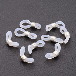 Eyeglass Holders, Glasses Rubber Loop Ends, Silver Color Plated, about 4.2mm wide, 19mm long(E237-1)