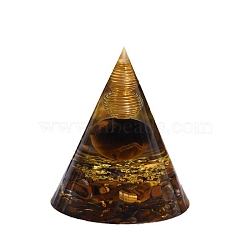 Orgonite Cone Resin Display Decorations, with Natural Tiger Eye Ball & Copper Wires Inside, for Home Office Desk Decoration, 65mm(PW-WG7B675-01)