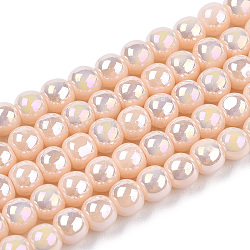 Electroplate Opaque Glass Beads Strands, AB Color Plated, Round, PeachPuff, 4~4.5mm, Hole: 0.8mm, about 97~99pcs/strand, 14.76 inch~14.96 inch(37.5~38cm)(X-GLAA-T032-P4mm-AB09)