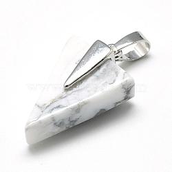 Natural Howlite Pendants, with Brass Findings, Triangle, Platinum, 27x17x10mm, Hole: 5x7mm(G-R435-62D)