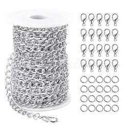 DIY Jewelry Making Kit, Including 1 Roll Aluminium Twisted Curb Chains & 20Pcs Lobster Claw Clasps, 20Pcs Iron Open Jump Rings, Silver, 10x6.5x1.8mm, 10.9yard(10m)/roll(DIY-BC0003-63)