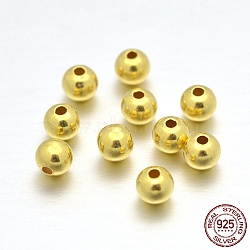 925 Sterling Silver Round Beads, Real 24K Gold Plated, 8mm, Hole: 1.7~1.8mm, about 28~32pcs/20g(STER-E040-01G)