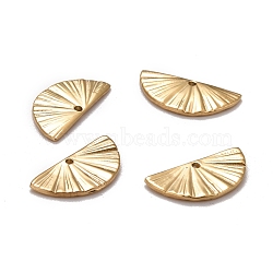 Ion Plating(IP) 304 Stainless Steel Pendants, Manual Polishing, Textured, Half Round, Real 24K Gold Plated, 7.5x15x1mm, Hole: 1mm(STAS-D177-03G-01)