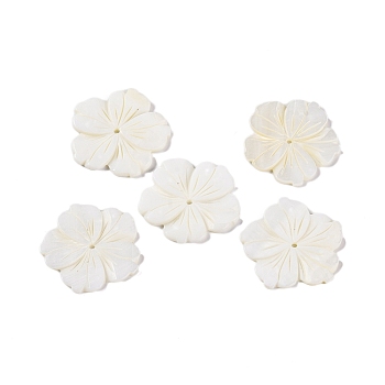 Natural Freshwater Shell Carved Beads, Flower, Seashell Color, 27x27.5x1.5mm, Hole: 1.4mm