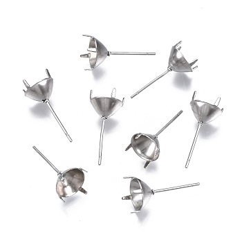 316 Surgical Stainless Steel Stud Earring Setting, Fit for Rhinestone, Stainless Steel Color, Fit for 7mm Rhinestone, 16x8mm, Pin: 0.6mm