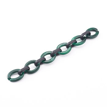 Imitation Gemstone Style & Opaque Spray Painted Acrylic Cable Chains, Quick Link Chains, Dark Green, 24.5x18.5x4mm and 18.5x11.5x4.5mm, about 39.37 inch(1m)/strand