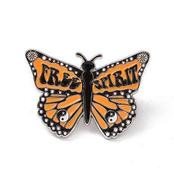 Free Spirit Butterfly Alloy Enamel Pin Brooch, for Backpack Clothes, Orange, 28.5x40.5x2mm
