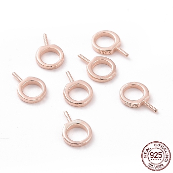 925 Sterling Silver Screw Eye Peg Bails, Ring, Rose Gold, 9x6x1mm, Hole: 4mm, Pin: 0.6mm