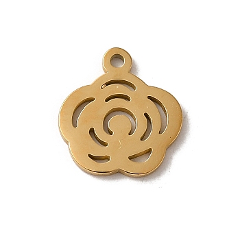 304 Stainless Steel Charms, Laser Cut, Flower Charm, Real 14K Gold Plated, 11.5x10.5x1mm, Hole: 1mm