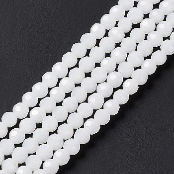Faceted(32 Facets) Round Imitation Jade Glass Beads Strands, White, 4mm, Hole: 1mm, about 88~90pcs/strand, 28~30cm