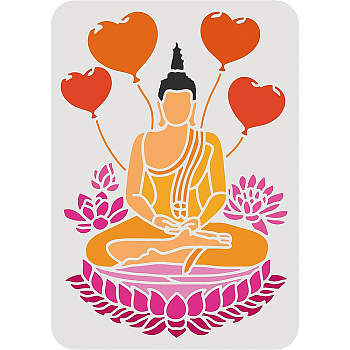 Large Plastic Reusable Drawing Painting Stencils Templates, for Painting on Scrapbook Fabric Tiles Floor Furniture Wood, Rectangle, Buddha Pattern, 297x210mm