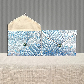 Chinese Style Gift Blessing Bags Envelope Bags, Jewelry Storage Pouches for Wedding Party Candy Packaging, Rectangle, Light Sky Blue, 12x9cm